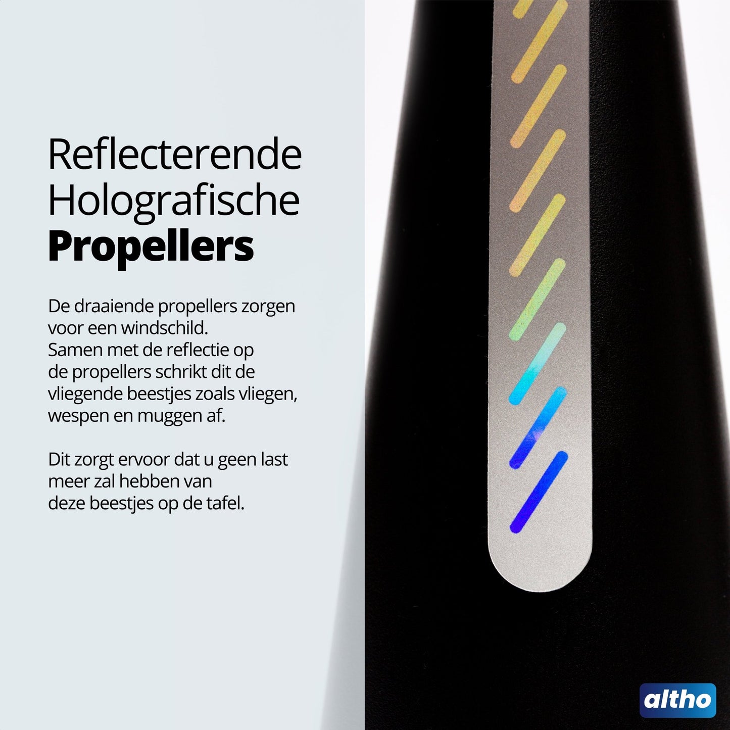 Altho Vliegenverjager voor op tafel 2 stuks, reflecterende holografische propellers.