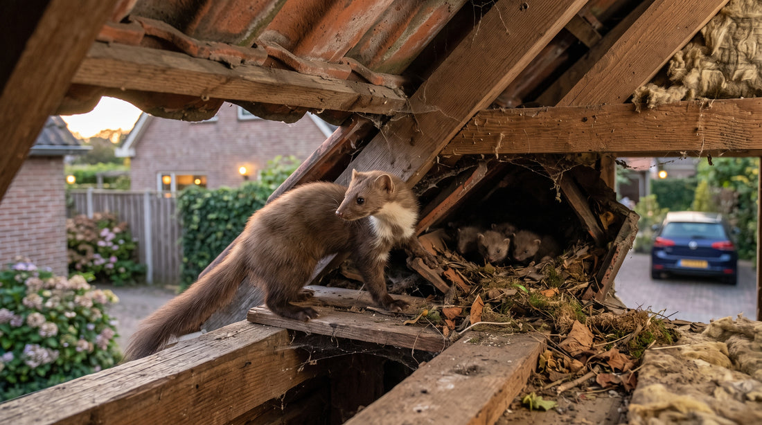 Hoe controleer je of er nog jongen in een marternest zitten? — illustratie bij Altho Pest Control blogartikel over marterbestrijding in een Nederlandse woning of tuin