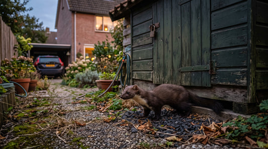 Hoe voorkom je dat marters onder de tuinschuur kruipen? — illustratie bij Altho Pest Control blogartikel over marterbestrijding in een Nederlandse woning of tuin