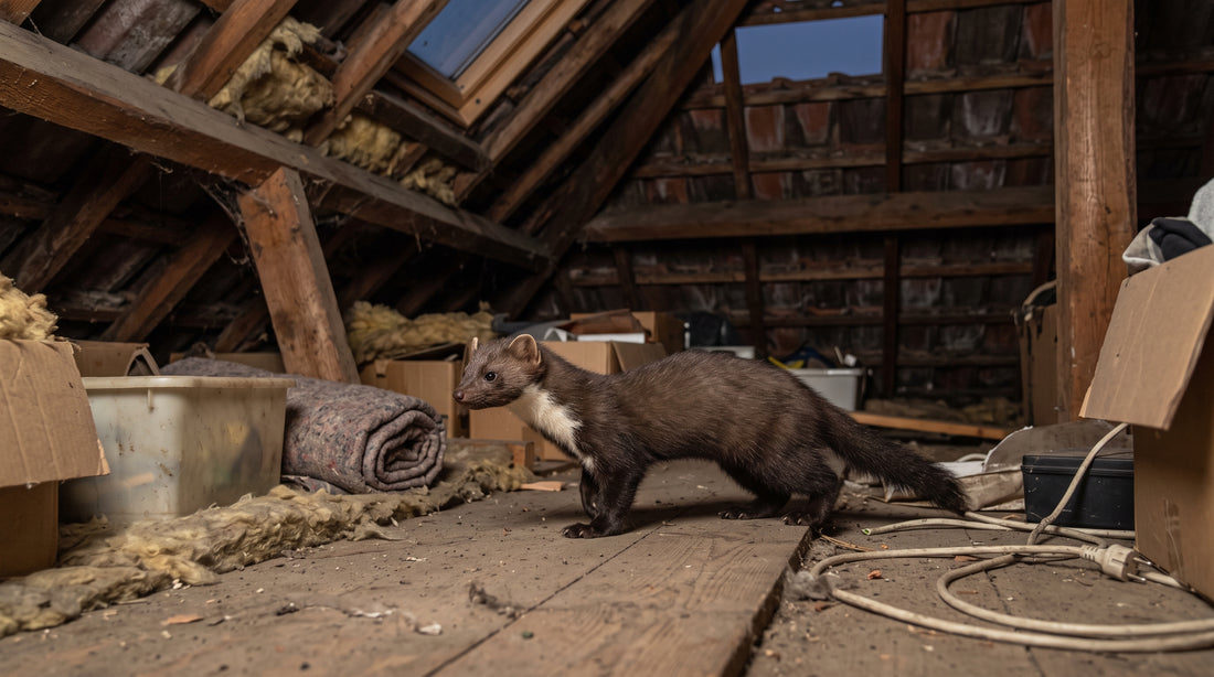 Hoe detecteer je marteractiviteit ’s nachts op zolder? — illustratie bij Altho Pest Control blogartikel over marterbestrijding in een Nederlandse woning of tuin