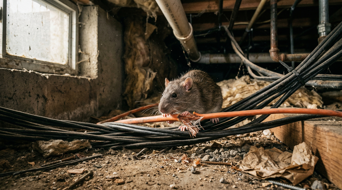 Rat knaagt aan elektriciteitskabel in kruipruimte - brandgevaar