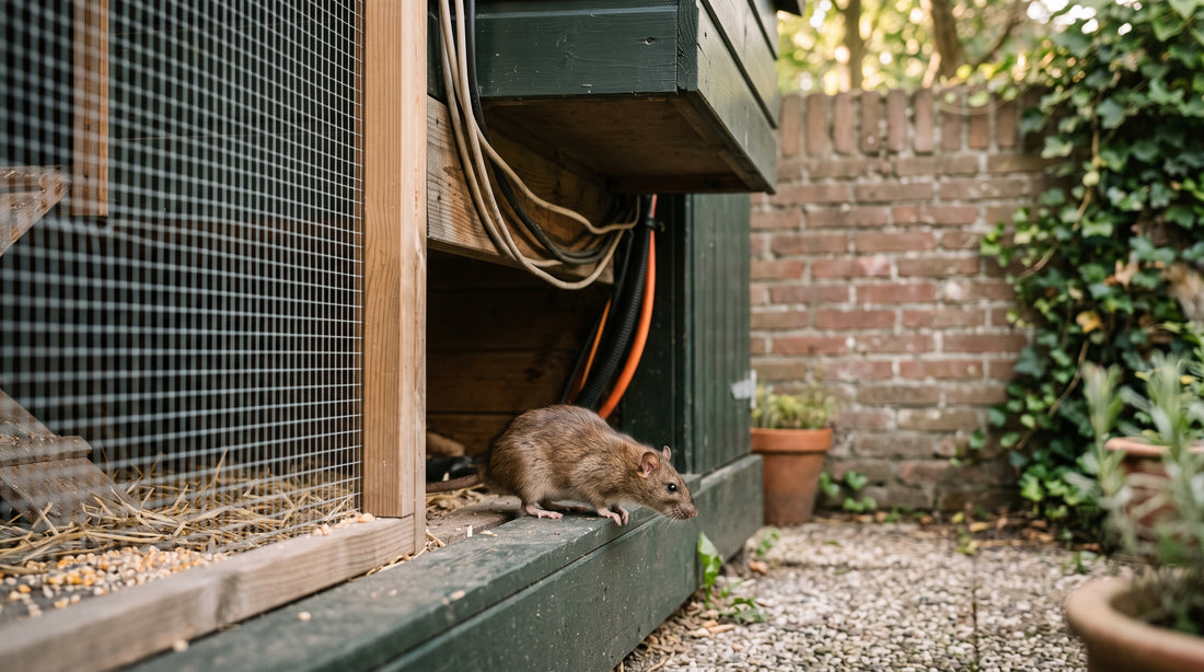 Waar zet je rattenvallen bij een kippenren veilig? — illustratie bij Altho Pest Control blogartikel over rattenbestrijding in een Nederlandse woning of tuin
