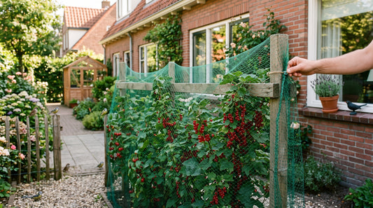 Hoe monteer je vogelnet rond kersen- en bessenstruiken? — illustratie bij Altho Pest Control blogartikel over vogelsbestrijding in een Nederlandse woning of tuin