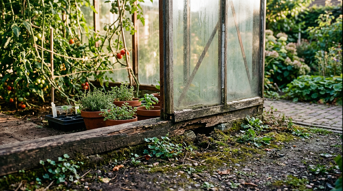Binnenkant van een kas met planten — muizen vinden hier warmte en voedsel