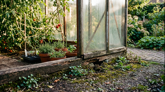 Binnenkant van een kas met planten — muizen vinden hier warmte en voedsel